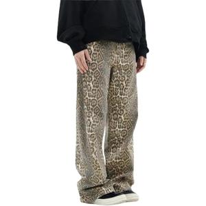 YELLOOP Leopard Print Jeans Y2k Jeans Leopard Jeans Grunge Y2k Pants Womens Baggy Jeans 2000s Leopard Pants (Brown, L)