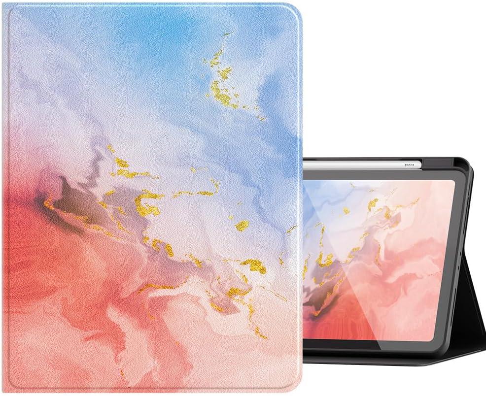 Marble Floral Case for iPad 9.7 Inch 5th/6th Generation,Case for iPad6/iPad5/iPad Air 2/Air with Pencil Holder,Slim Lightweight Book Style Clear Back Cover,O-Pink Marble 