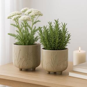 Home Decor Flower Pots and Planters – Ceramic Pots for Indoor and Outdoor Plants – Raised Design Pots for Plants that Enhance House Decor, Patio Decor, and Indoor Plant Stand Set of 2 – 9", 8" Cream