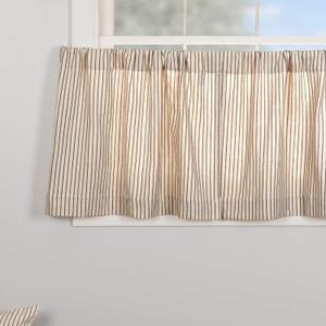 Katie's Vintage Stripe Tier Curtains, Set of 2, 24" Long, Urban Rustic Farmhouse Boho Style Caf Curtain, Natural Cream w/Black Stripes