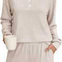 Womens Ribbed Knit 2 Piece Lounge Sets Outfits Long Sleeve Top and Shorts Pajama Sets Loungewear with Pockets