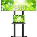 Perlegear Rolling TV Stand, Mobile TV Stand on Wheels for 32-85 Inch Screens up to 132 lbs, Height Adjustable Mobile TV Cart with Metal Shelf, Rolling TV Cart with Lockable Wheels Max VESA 600x400mm