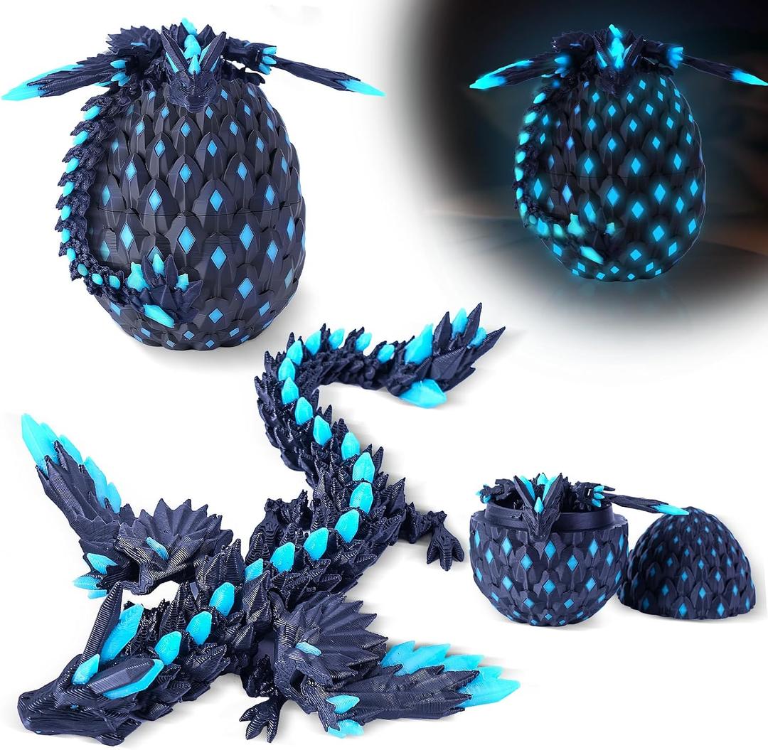 3D Printed Easter Dragon Eggs with Wings Rainbow Glow in The Dark Cool,Articulated Crystal Animals Fidget Toy,Stuff Fun Easter Basket Stuffers Toy Gifts for Kids