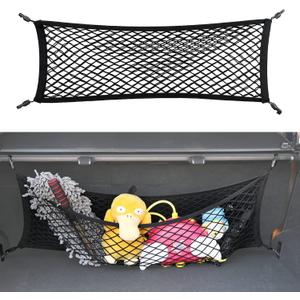 Double-Layer Trunk Cargo Elastic Net for SUV, 35"x11" Stretch to 65"x25" for Car Organizer Heavy Duty with Hooks