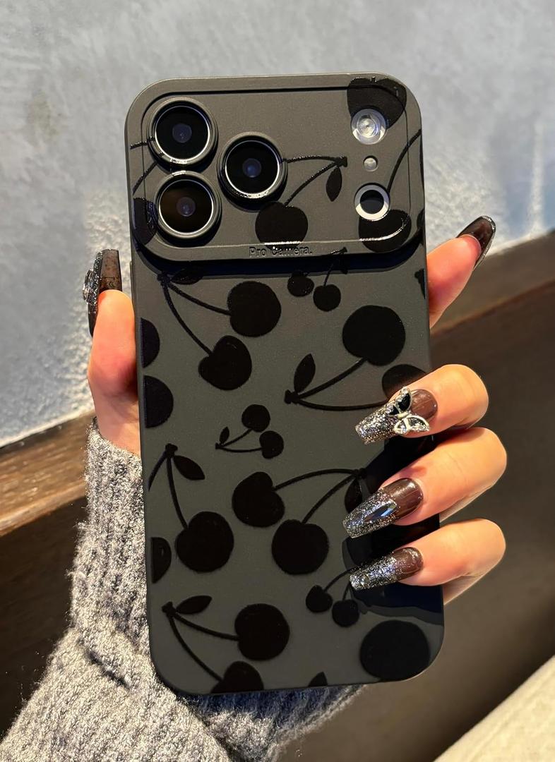for iPhone 17 Pro Max Case 6.9 Inch 2025, Aesthetic Cherry Goth Phone Case for Women Girls Men, Silicone Protective Phone Cover for iPhone 17 Pro Max, Black Cherry