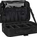 Relavel Makeup Bag Travel Makeup Train Case 13.8 inches Large Cosmetic Case Professional Portable Makeup Brush Holder Organizer and Storage with Adjustable Dividers and Shoulder Strap Black
