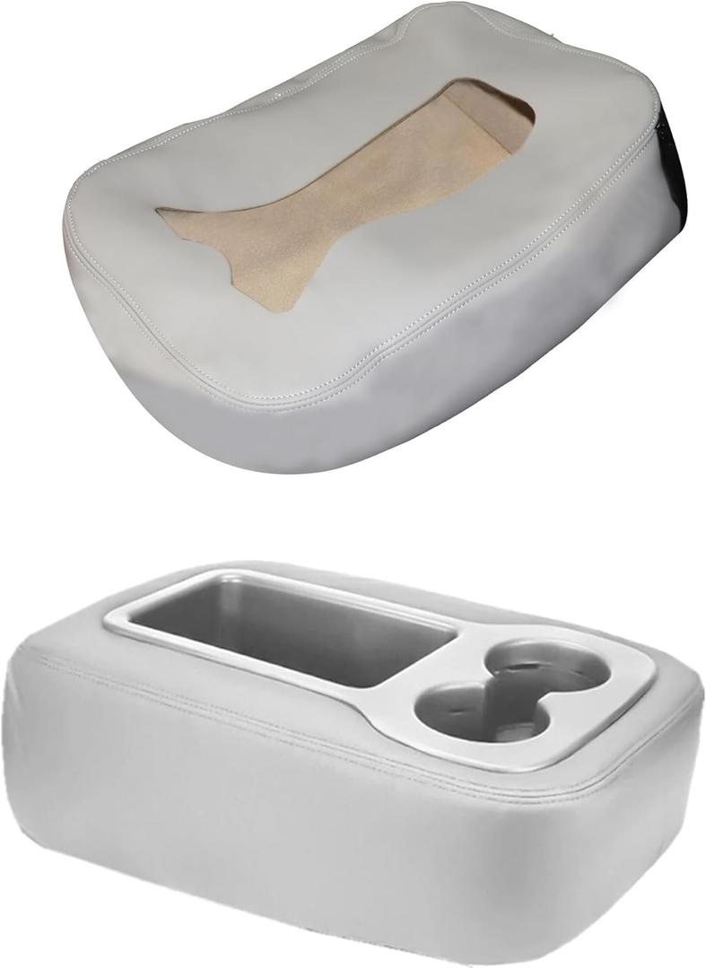 Leather Console Jump Seat Armrest Cover Light Gray Compatible with Chevy Silverado Avalanche Suburban GMC Yukon Sierra 2007 2008 2009 2010 2011 2012 2013 2014