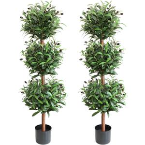 Artificial Olive Triple Ball Topiary Trees, 4FT Faux Olive Topiary Tree 2 Packs, 47 Inch Fake Potted Plants for Indoor Porch Decor