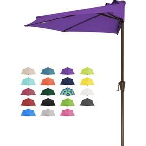 JEAREY 9ft Half Umbrella Outdoor Patio Umbrella Market Umbrellas with Crank, 1/2 Round Wall Umbrella 5 Sturdy Ribs UV Protection for Pool Garden Balcony Deck, Grape Purple