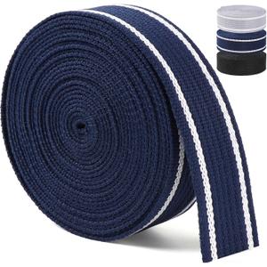 Webbing 1.5 Inch for Bag Strapes, 6 Yards Navy Blue and White Stripes Pattern Polycotton Webbing 1 1/2 Inch for Making Backpack Purse Belt Straps