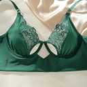 SOLY HUX Women's Lace Sheer Push Up Lingerie Underwire Bra and Panty Two Piece Underwear (Green, M)