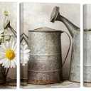 iHAPPYWALL 3 Pieces Rustic Daisy Wall Art Vintage Flower Canvas Print Country Painting Picture Farmhouse Bathroom Bedroom Wall Decor Ready to Hang