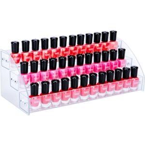 KINGROW Nail Polish Organizer Holder Rack 3 Layers Acrylic Display Rack Eyeglasses Shelf Essential Oils Ink Storage Holds Up to 48 (Fit 1-2oz Bottles)