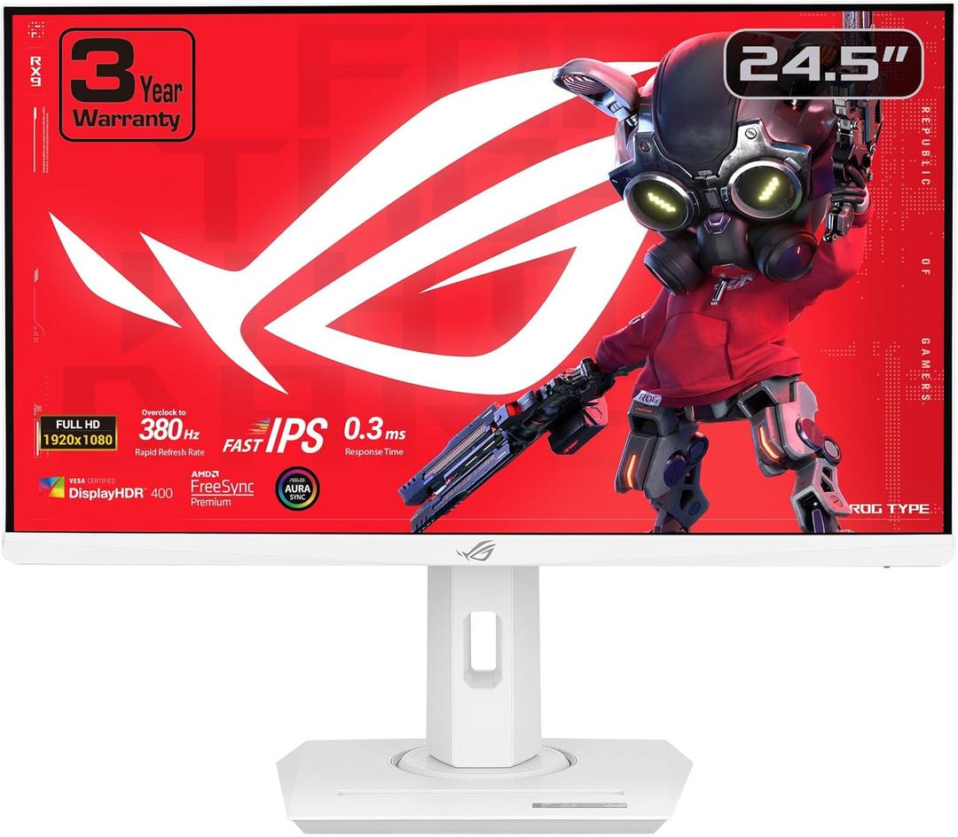 ASUS ROG Strix 25 (24.5-inch viewable) 1080P HDR Gaming Monitor (XG259QNG-W) - White, Full HD, 380Hz, 0.3ms, Fast IPS, Low Motion Blur Sync, FreeSync Premium, DisplayWidget, Ergonomic