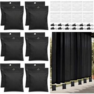 Relaxweex 12 Pack Curtain Weights, 16oz Outdoor Curtain Weighted Bag, Drapery Weighted Bottom Gazebo Weights Sandbag with Holder Clip for Drapes Cabana Gazebo Pergola Garden (Black)