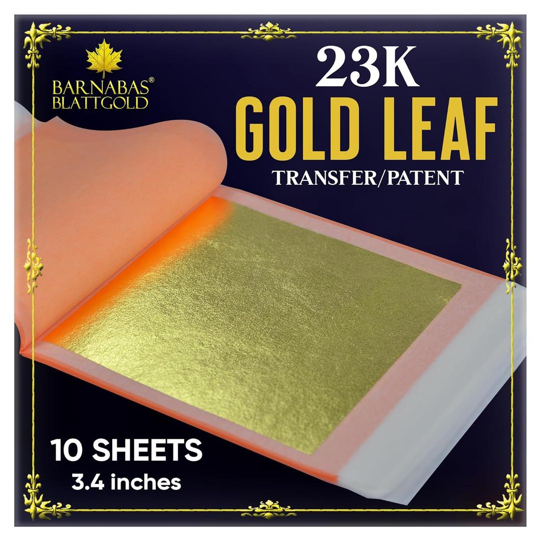 Barnabas Blattgold Gold Leaf - 23.75K Real Gold [10 Sheets, 3.4 inches] - Transfer Patent for Painting, Arts and Crafts