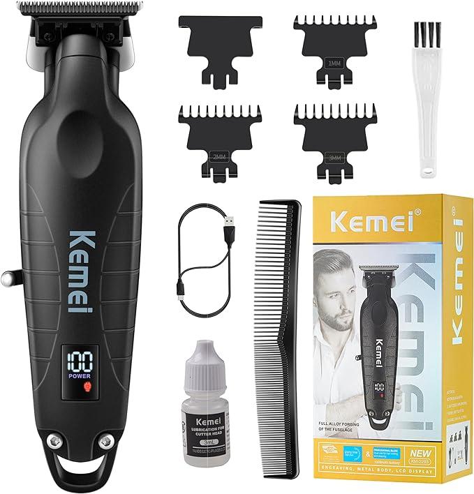 KEMEI 2293 Professional Hair/Beard Trimmer for Men Zero Gapped Hair Clippers for Barber with T Blade, Cordless Rechargeable