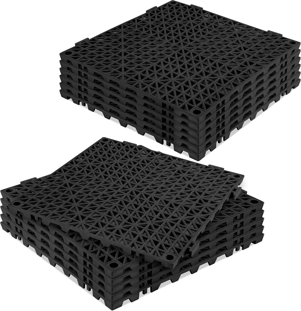 Modular Interlocking Cushion 12P 11.8" x 11.8" Interlocking Rubber Floor Drain Holes Non-Slip Splicing Drainage Mats for Deck, Shower, Kitchen, Drain Pool, Sauna Bath, Indoor Outdoor (Black)