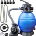 SWIMLINE HYDROTOOLS Complete Sand Filter System, 12" Tank - for Above-Ground Pools Up to 8,000 Gallons, Single Speed Pump, 0.3 THP, 1,980 GPH, 4-Way Multi-Port Valve, 42 lb Capacity
