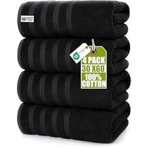 Utopia Towels 4 Pack Premium Extra Large Bath Towels Set, (30 x 60 Inches) 100% Ring Spun Cotton, Lightweight and Highly Absorbent Quick Drying Towels, Perfect for Daily Use (Black)