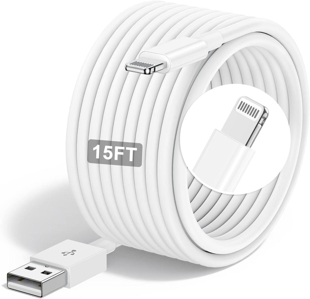 Susnwere Extra Long iPhone Charger Cable 15 ft/5M,[Apple MFi Certified] USB to Lightning Cable15 ft, iPhone Fast Charging Cord for Apple iPhone 14/14pro/13/12/11/11Pro/11Max/ X/XS/XR/XS Max/8/7,iPad (White)