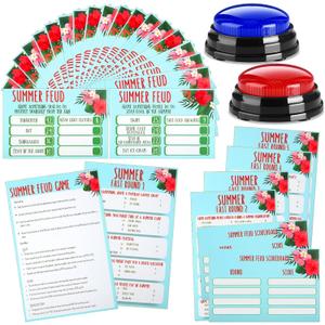 2 x Soulchen Summer Friendly Feud Game with 2 Answer Buzzers, Feud Card for Family Game Night Fun Trivia Quiz for Party Office Class Groups Team Building, 5.91 x 9.84 x 0.1 inches