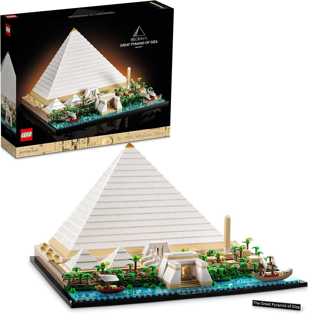 LEGO Architecture Great Pyramid of Giza Set 21058, Home Dcor Model Building Kit, Creative DIY Activity, Famous Landmarks Collection (Green)