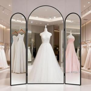 3-Way Trifold Full Length Mirror 71" x 67", Oversized Large Floor Standing Floor Mirror with Tempered Glass, Metal Frame, 3-in-1 Detachable Panel for Bridal Shop, Clothing Store, Closet (Black)