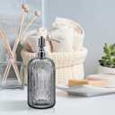 18 Oz Glass Soap Dispenser with Stainless Steel Pump, Modern Ribbed Design Refillable Liquid Soap Bottle for Bathroom, Kitchen, Hand Soap, Dish Soap, or Lotion (Grey)