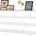 Picture Ledge Shelf,47" Long Floating Shelves with Lip Set of 4,Rustic Photo Frames Shelves Vinyl Record Book Storage Display for Living Room Kids Nursery Bedroom Kitchen Bathroom(White)