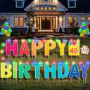 Happy Birthday Yard Sign with Stakes, Customizable Age Birthday Sign with 32.8 ft Colorful LED Lights, 20 Number Stickers & 20 Balloons, Versatile Indoor/Outdoor Decorations for Parties, Lawn & Garden