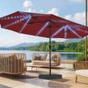 SUPERJARE 15ft Large Patio Umbrella with Base included, Double Sided Outdoor Umbrella with Solar Lights, Pool Umbrella with Fade Resistant Canopy for Deck, Porch, Yard, Balcony, Burgundy