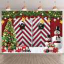 deFouliao Christmas Backdrop Winter Red Barn Door Xmas Tree Snowman Little Train Christmas Decor Gifts Photography Backgound for Family Holiday Party Photo Studio Props, 7x5ft