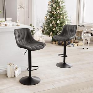 YOUNIKE Bar Stools Set of 2 for Kitchen Island, Black Swivel Tall Bar Stools, Adjustable Barstools with Back, Faux Leather Padded Stools, Modern Counter Height Bar Chairs with 300LBS Support, Black 