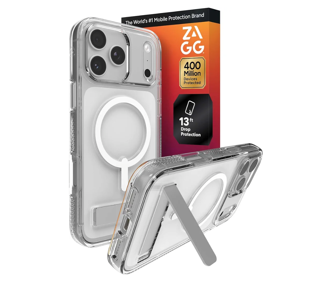 ZAGG Crystal Palace Case with Kickstand for iPhone 17 Pro Max - Clear, Drop Protection (13ft/4m), MagSafe Charging Compatible, ClearGuard Anti-Yellowing
