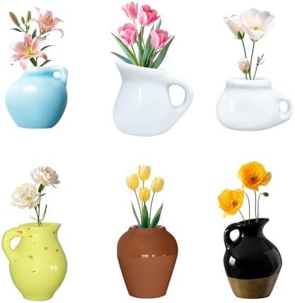 6PCS Mini Vase Magnets, Cat Whisker Vase Magnets for Fridge, Small 3D Ceramic Flower Vase Funny Refrigerator Accessories Kitchen Office Decoration (6PCS) Pack of 2