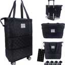 Expandable foldable duffel bag suitcase, detachable rolling wheels,carry-on large duffel bag,luggage bag,suit gym,camping,travel or business trip,Gift for wife and parents-Checkerboard(BLACK)