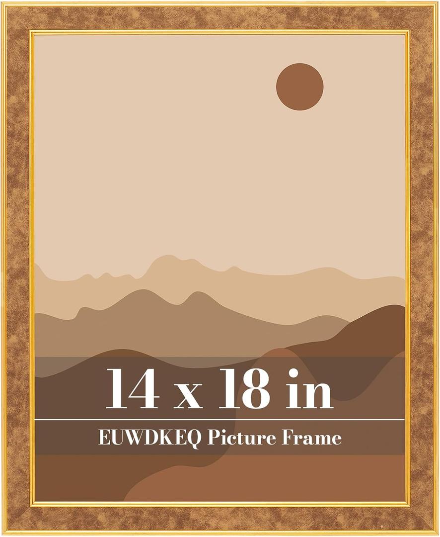 14x18 Faux Leather Frame, 14 x 18 Luxury Modern Picture Frame, Leather Texture with Gold Trim Poster Frame for Art Prints, Posters, Photos, Home Wall Decor & Gallery Display, Brown Texture, 14x18in