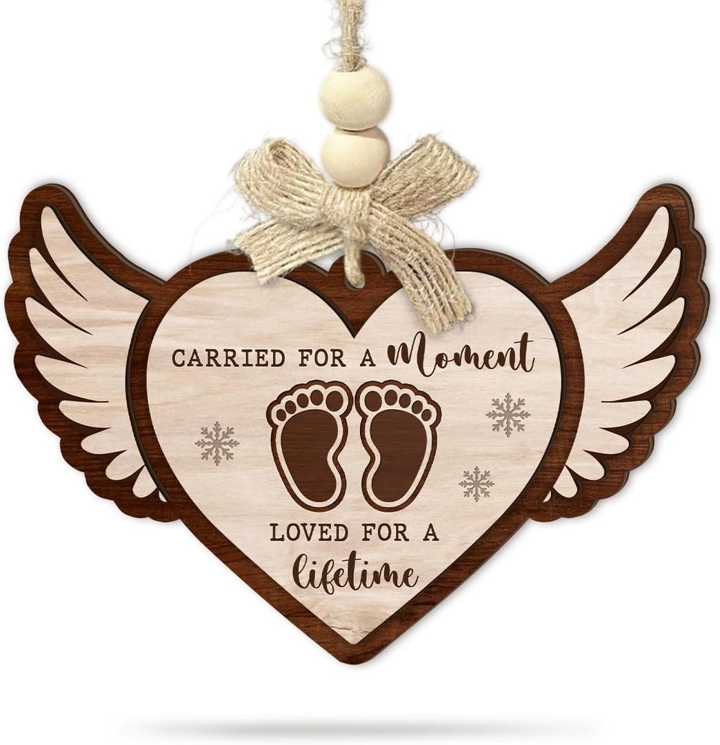 8 x Miscarriage Memorial 2 Layer Wood Ornament - Infant Loss, Stillborn Babies Remembrance Sympathy Keepsake for Mom, Dad, Parent, Family - Baby with Angel Wings, Comfort Pregnancy Loss Gift
