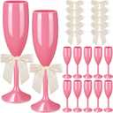 Zopeal Plastic Reusable Champagne Flute Glasses 6 oz and 50 Pcs Bow Set Acrylic Wedding Toasting Goblet 3.5" Bow Unbreakable Wine Cup for Bachelorette Bridal Shower Party(Pink and Beige)