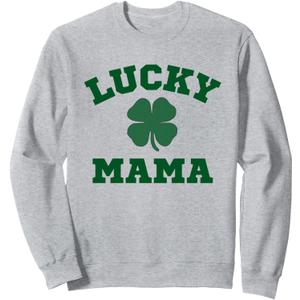Lucky Mama, St Patrick's Day Mom Sweatshirt (Heather Grey), Small