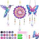 Crafts for Girls 8-12, Diamond Art Kits for Girls Ages 8-12, 3 PCS Diamond Art, DIY Suncatchers & Wind Chime Kits for Kids, Great Arts & Crafts Birthday Gift, Pretty Home/Garden/Backpack dcor