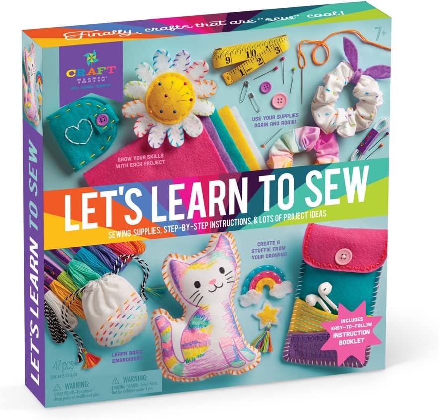 Craft-Tastic Lets Learn to Sew  Mini Sewing Kit, Arts and Crafts, Art Supplies, Embroidery Kit for Beginners, Includes Sewing Supplies, Easy-to-Follow Instructions, Arts & Crafts, Ages 7+