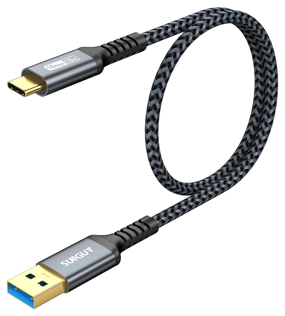 SUNGUY 10Gbps Android Auto USB C Cable, 1.5FT 3A USB 3.1 Gen 2 Fast Charge & Data Transfer USB C CarPlay Cable, Compatible with iPhone 15/15 Pro Max, Samsung T7, Galaxy S23 S22 Ultra Note 20, SSD (Grey)