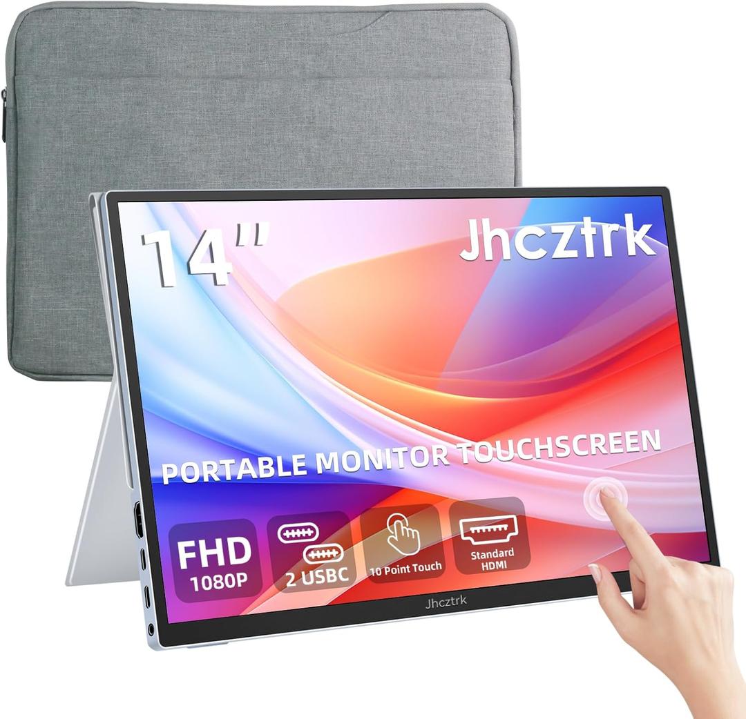 Touchscreen Portable Monitor 14 Inch IPS Slim Travel Screen FHD 1920X1200 HDR FreeSync Bezel Less USB-C Computer Monitor with Cover Stand and Speakers for Laptop PC Mac Surface PS4/5 Xbox (gray)