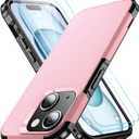 Shockproof for iPhone 15 Case,[15 FT Military Grade Drop Protection],with 2X [Tempered Glass Screen Protector ] with Air Bumpers Full-Body Protective Phone Case,Pink Black