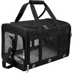 Soft Sided Cat/Dog Carrier, Collapsible Pets Travel Carriers for Pet/Puppy with Shoulder Strap & Removable Mat, Mesh Top Load Small Dogs/Cats Carry Bag Up to 17 Lbs TSA Airline Approved (Black, M)