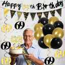 27pcs 69th Birthday Decorations for Men, Black Gold 69th Party Decorations, Happy 69th Birthday Banner Honeycomb Hanging Swirls Cake Topper and Balloons Kit Party Supplies