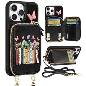 Shorogyt for iPhone 13 Pro Max Case Wallet Crossbody | RFID Blocking, Card Holder Slots, Designer, Book, Handbag, Purse, Phone Cases, with Lanyard, Black