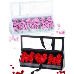 Thiccywoov 2 Pcs Mother Birthday Gift Flower Box with 60 Scented Flowers Mom Letter Shaped Fillable Boxes Floral Gift Packaging for Arrangement Mother's Day, Birthday (Pink, Red)